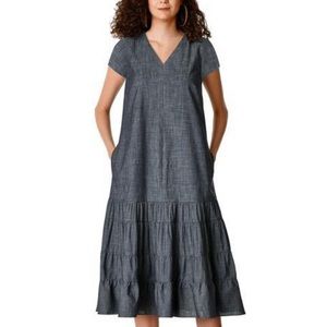 eShakti Wayward Fancies Ruched Tier Cotton Chambray Dress